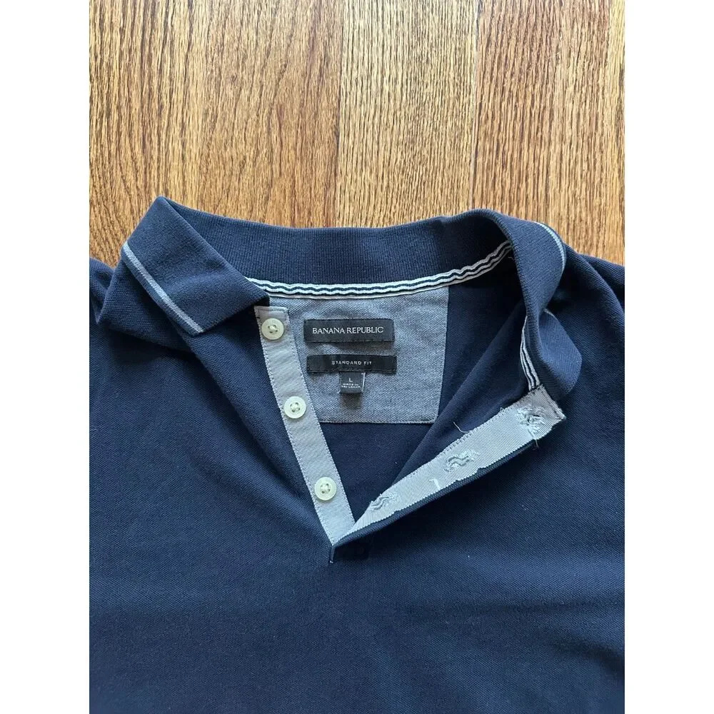 Banana Republic Navy Blue Mens Polo with Gray Accents - Sz. L - Picture 3 of 3